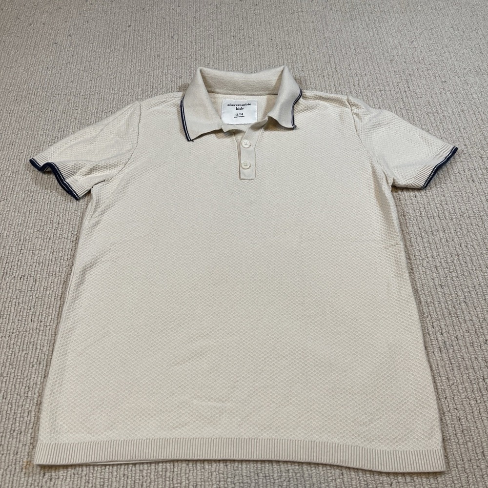 Abercrombie Kids Boys 13/14 3 button sweater polo Shirt Short Sleeve Cream